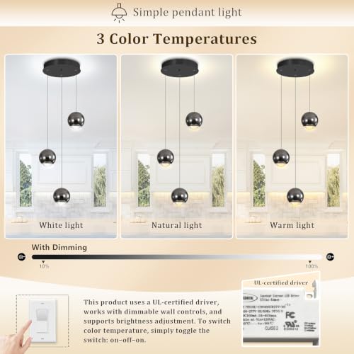 3 Light Modern Black Pendant Light Chandelier for Dining Room