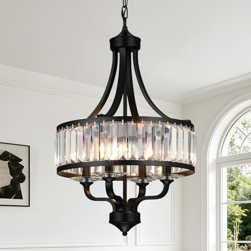 4 Light Black Crystal Chandelier (Black / 4-Light)