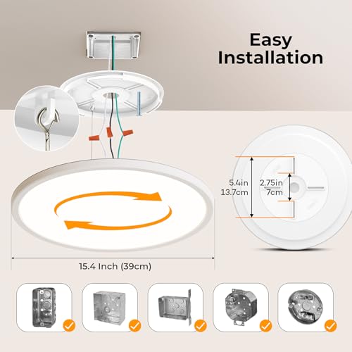 LED Flush Mount Ceiling Light Fixture with Remote Control (2 Count)
