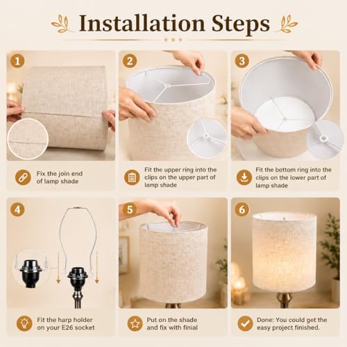 Qvteken Drum Lamp Shades Set of 2 for Table Lamps