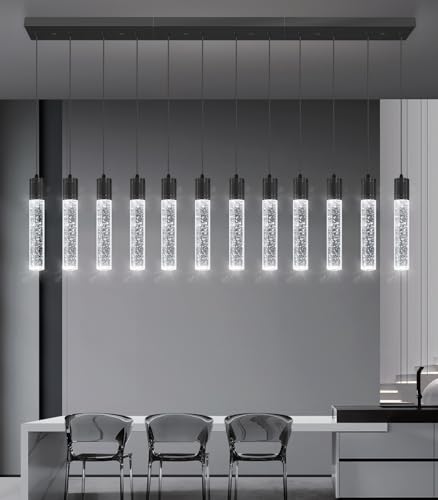 Modern Crystal Chandeliers LED Pendant Light for Kitchen Island Dining Room Entrance Foyer Living Room 6000K Black