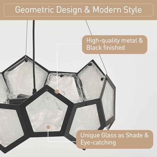 Black Modern Chandelier for Dining Room, 5-Light Glass Chandeliers for Bedroom, Drum Pendant Light Fixtures for Entryway Living Room Hallway Foyer