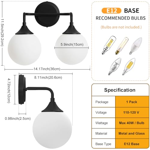 Black Bathroom Light Fixtures Over Mirror Vanity 2 (2 Count)