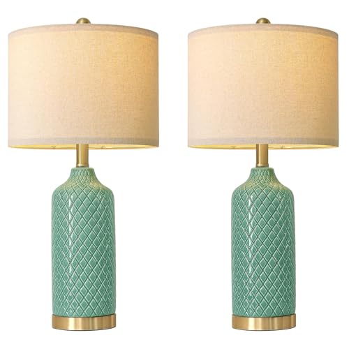 24.25" Modern Ceramic Green Table Lamps Set of 2 Lamps Living Room Bedroom (2 Count)