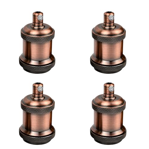 E26 Lamp Holder Socket Copper Metal Vintage Edison Bulb Holder IP20 Hardwired Medium Base Fitting for Pendant Wall Table Lamps DIY Indoor Lighting (4 Count)