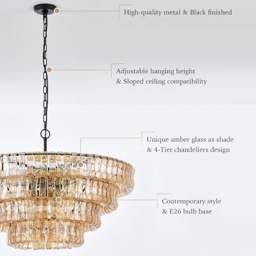 Dia 35.75 Inches Modern Amber Glass Chandelier for Foyer