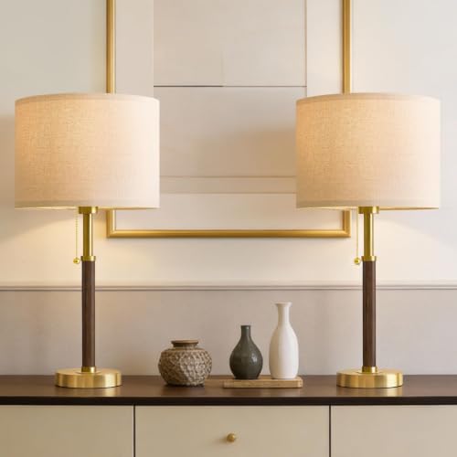 Wood Table Lamps 22" Mid Century Modern Lamps for Bedroom Living Room Lamps (2 Count)