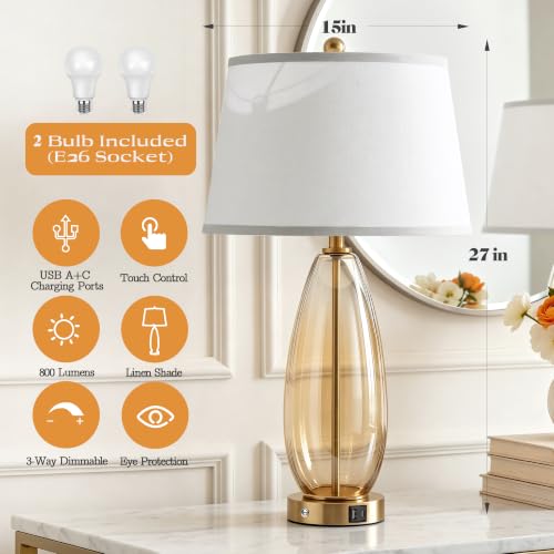 27" Glass Table Lamps for Living Room (Gradient Brown)
