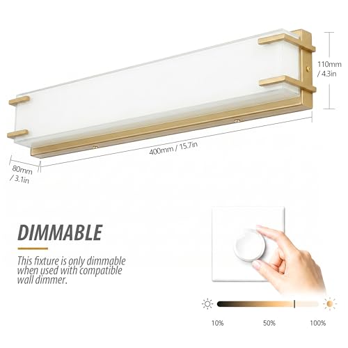 LED Bathroom Light Fixtures Over Mirror 16” Vanity Light with Milky White Lampshade 4000K Daylight Gold Bath Bar (16 Count)