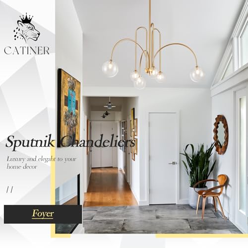 Modern 40" 6 Light Gold Sputnik Chandelier with Clear Glass Globe