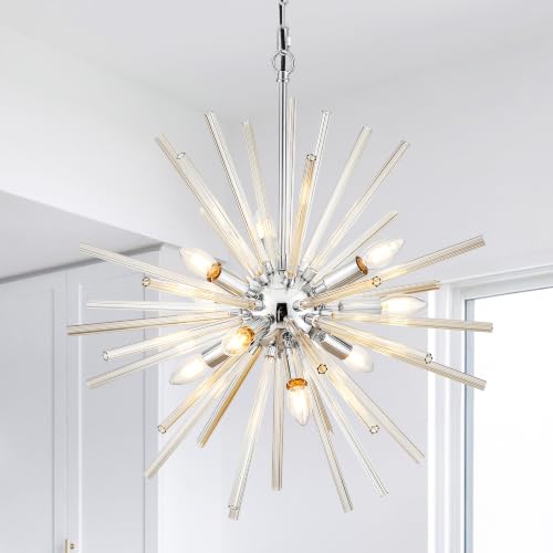 23.6" 9 Light Crystal Sputnik Chandelier Modern Adjustable Firework Globe High Ceiling Fixture for Living Room