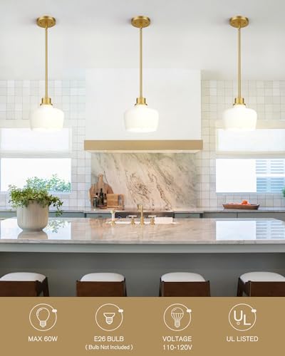 1 Light Painted Gold Pendant Light with Milk Glass Shade