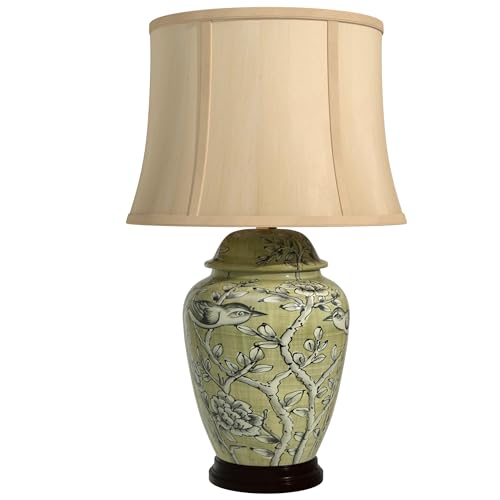 25" Jade Green Birds and Flowers Lamp
