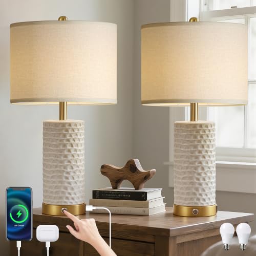 25" Ceramic Touch Table Lamp for bedroom and Living Room Set of 2 White (2 Count)