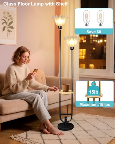 2 Light Flower Floor Lamp with Side Table (3 Count)