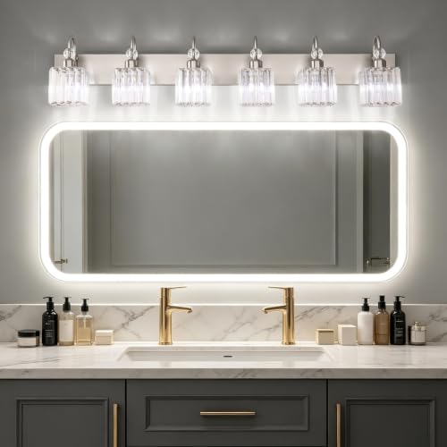 Crystal Vanity Light for Bathroom Brushed Nickel Modern 6 Light Bathroom Lighting Fixtures Over Mirror