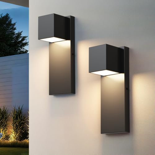 2 Pack Modern LED Outdoor Wall Light (Black)