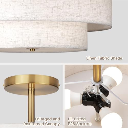 18 Inch Large Semi Flush Mount Ceiling Light Fixture with Dual Drum Design