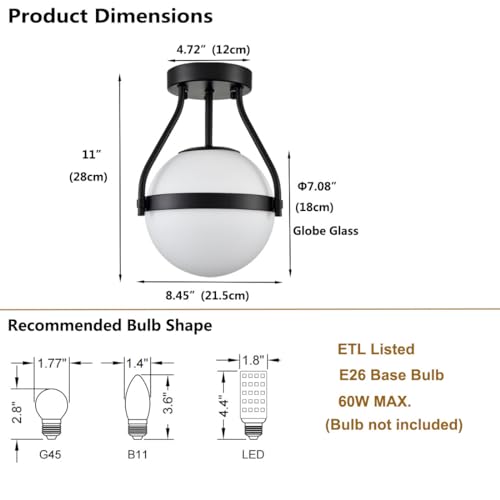 Modern Globe Semi Flush Mount Ceiling Light