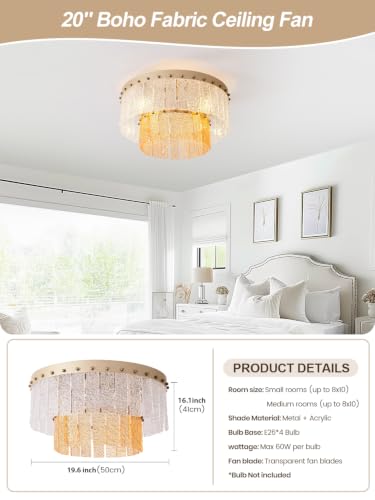 20" Gold Fandelier Ceiling Fan with Light (Flush Mount Fandelier)