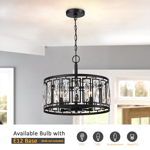 Modern Black Crystal Chandeliers for Dining Room