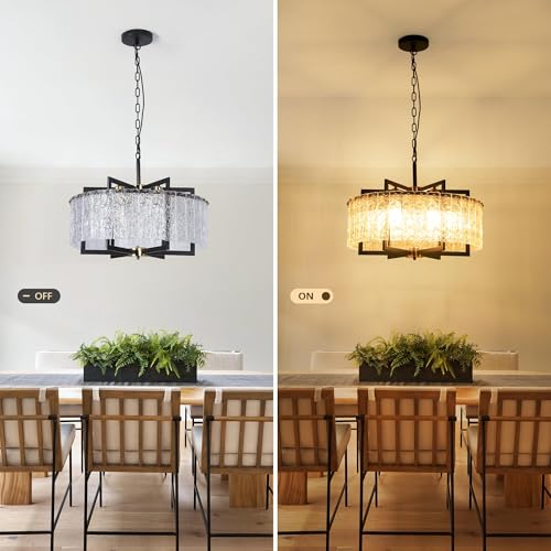 Modern Black Crystal Chandeliers Glass Dining Room Light Fixture