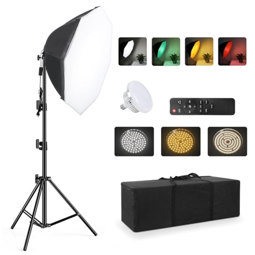Softbox Continuous Lighting Kit 1 Pack for Camera Photo Video Photography Studio Light with 28'' x 28''Octagon Softbox and Dimmable Super Bright Bulb