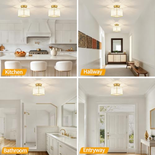 Modern Brushed Gold Hallway Entryway Light Fixtures Crystal Ceiling Lamp