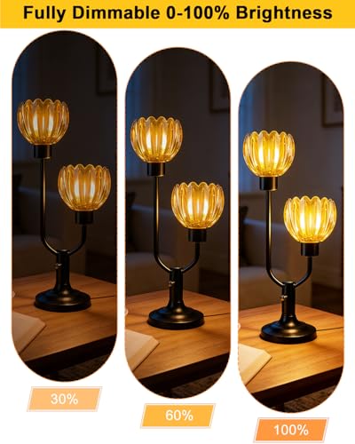 Mid Century Modern Flower Black Table Lamp for Bedroom Dimmable