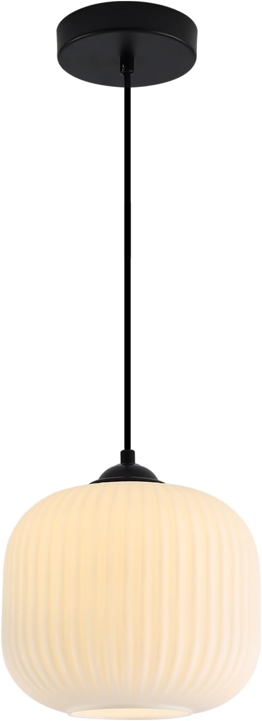 Black Single Pendant Lights Kitchen Island Modern Milk Glass Pendant Light Large Globe Hanging Light Industrial Vintage Pendant Light Fixtures for Dining Room Living Room