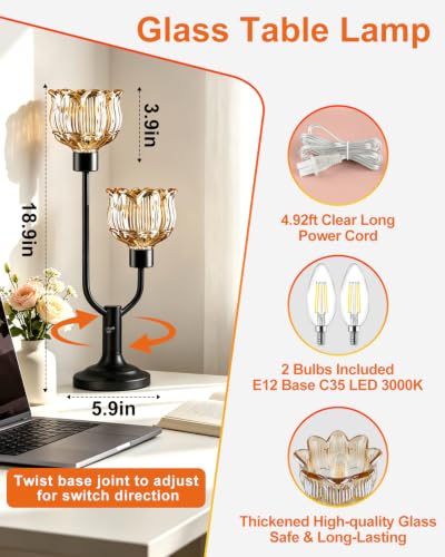 Mid Century Modern Glass Table Lamp Dimmable Vintage Black Lamp