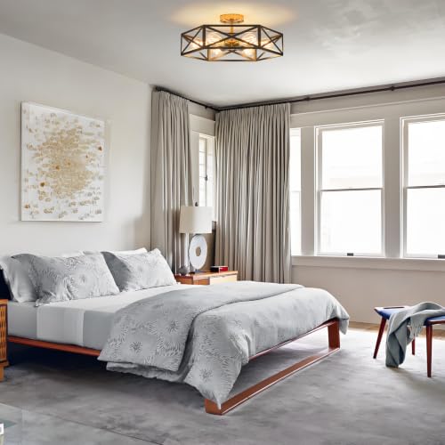 Farmhouse Black and Gold Semi Flush Mount Ceiling Light 19.7 Inch (Black and Gold / 19.7 Inch)