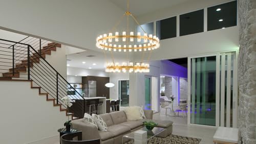 60 Inch Gold Wagon Wheel Chandelier with Crystal Shade