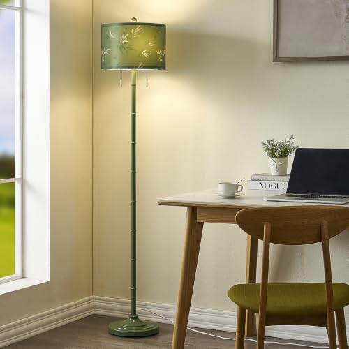 Upgraded 2 Light Mid Century Modern Green Floor Lamp for Living Room (Green)