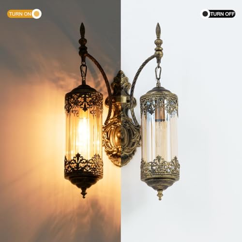 Antique Gothic Amber Glass Wall Sconce for Bedroom