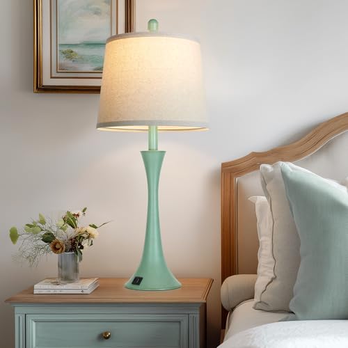 Coastal Modern Green Table Lamps Set of 2 for Living Room (2 Count)