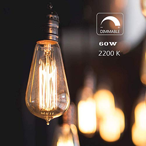 6 Pack Edison Light Bulb 60 Watt Dimmable ST58 Vintage Warm Bulb (6 Count)