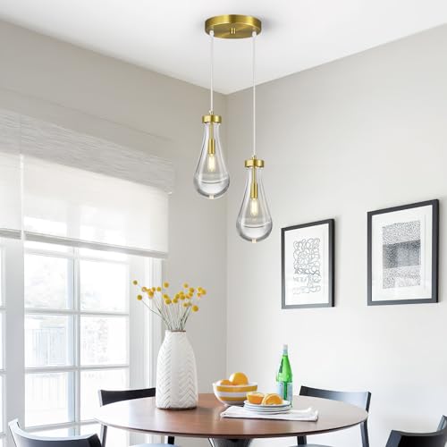 Raindrop Pendant Lights Kitchen Island Teardrop Gold Hanging Light Fixtures Clear Solid Glass Pendant Light Modern Chandeliers for Dining Room Porch Corridor Living Room