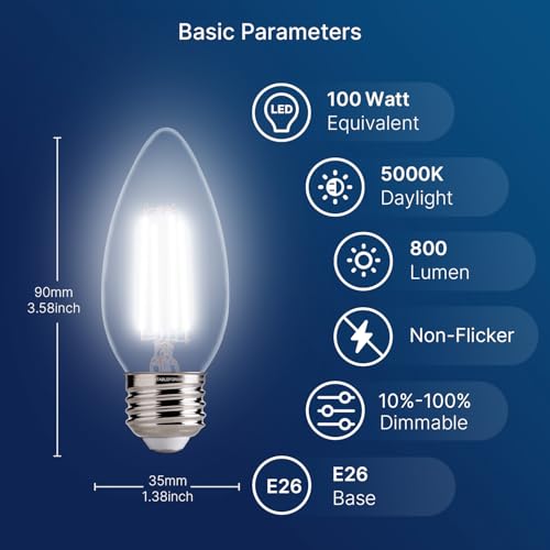 100W Equivalent LED Chandelier Light Bulbs E26 Base (6 Count)