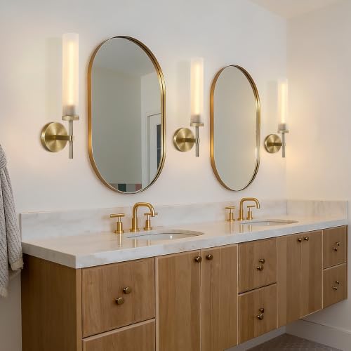 Brass Hardwired Frosted Glass Bathroom Wall Sconces 2 Pack (2 Count)