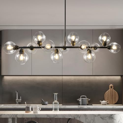 Modern Linear Chandelier Black 13 Light Sputnik Island Light