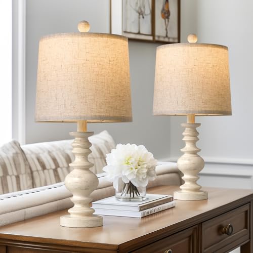 Tradition 20.5" Rustic Table Lamp Set of 2 for Living Room Farmhouse Bedside Desk Lamps Bedroom Nightstand Vintage Lamps Linen Washed（Suitable for Decorating Small Areas） (2 Count)