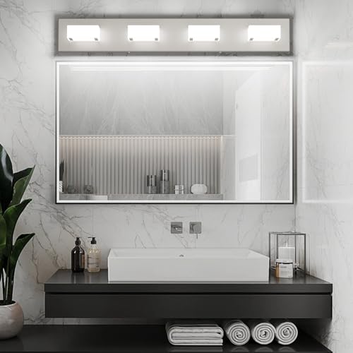 Brushed Nickel Bathroom Vanity Lights 30inch Metal Acrylic LED Modern Bathroom Wall Lighting Fixtures Over Mirror Brushed Nickel