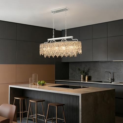 12 Lights Chrome Oval Crystal Chandeliers for Dining Room 36"