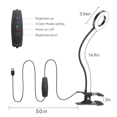 LED Desk Lamp Clip on Light with 3 Color Modes 10 Brightness Ring