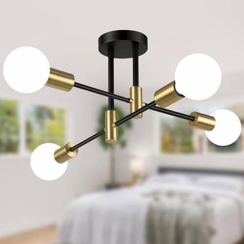 4 Light Modern Black and Gold Sputnik Chandelier