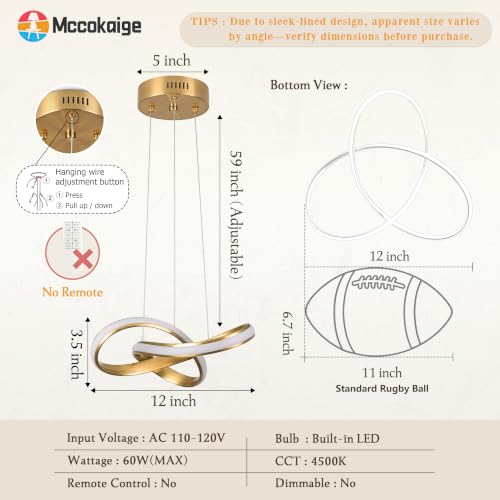 Modern LED Chandelier Contemporary Pendant Lighting Ring Light Fixture Gold with 4500K and 59in Height Adjustable Hanging Lamp for Kitchen Island Hallway Foyer Closet Corridor