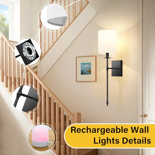 27 Inch Black Battery Operated Wall Sconces Set of 2 (2 Count)