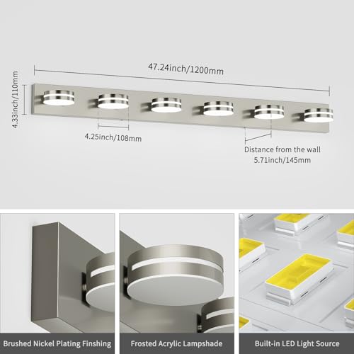 6 Light Nickel Bathroom Vanity Light Over Mirror