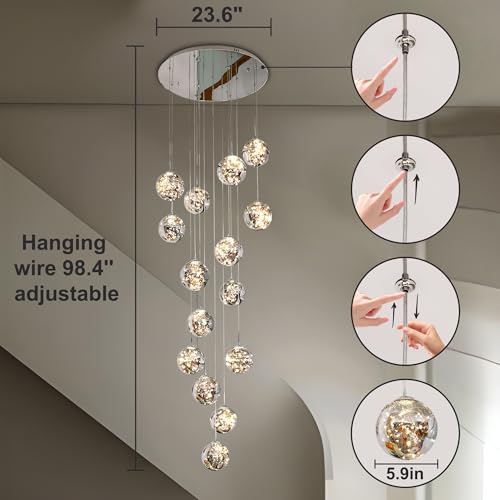15 Light LED Staircase Chandelier Crystal Ceiling Lights Large Chandeliers for High Ceilings (15 Count)